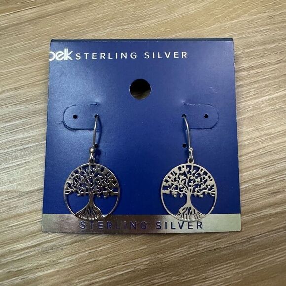Belk Sterling Silver Tree Of Life Laser Cut Dangle Drop Earrings New On Card - Picture 1 of 3